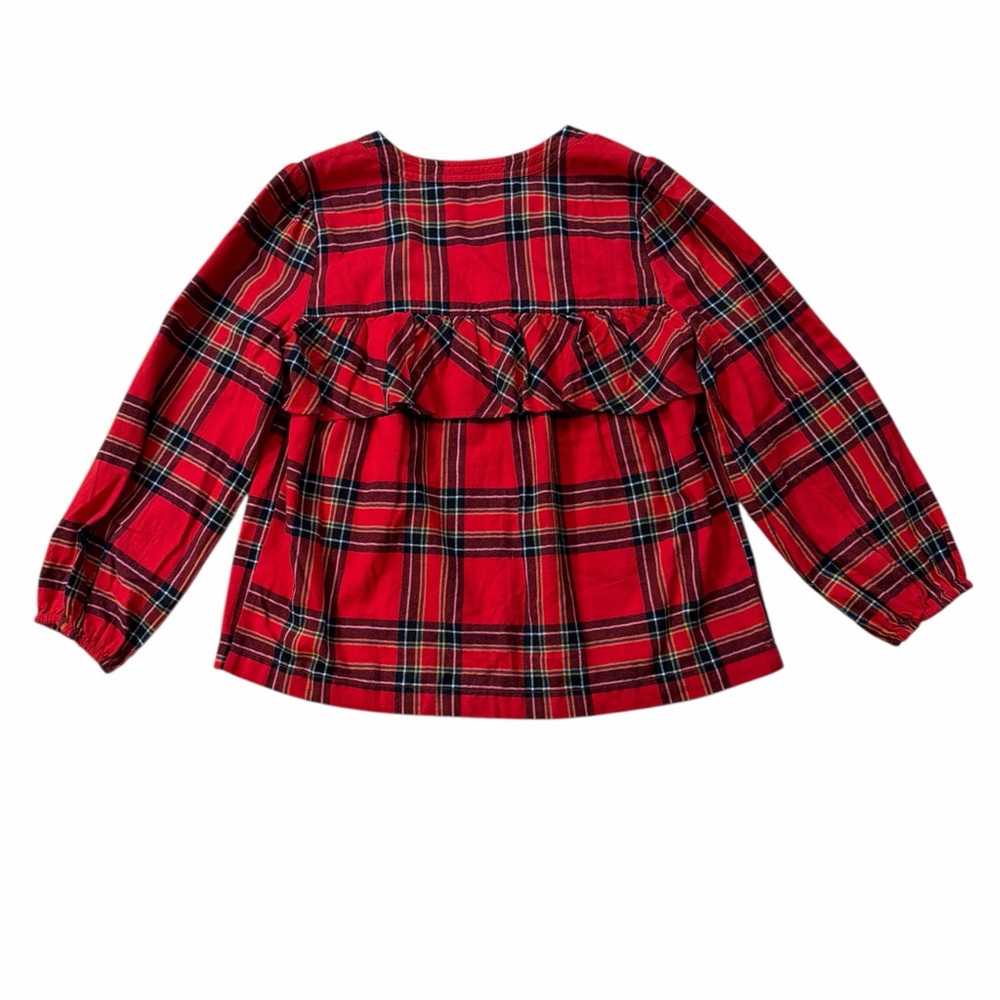 J. Crew Flannel Red Plaid Ruffle Top - Picture 2 of 5